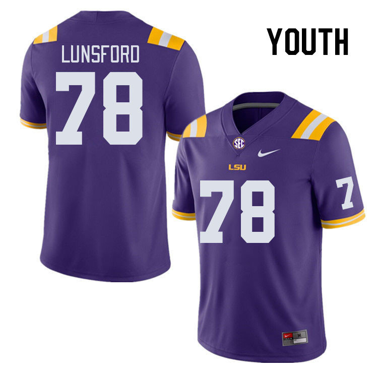 Youth #78 Mason Lunsford LSU Tigers College Football Jerseys Stitched Sale-Purple - Click Image to Close